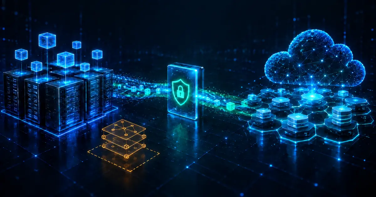 Virtual machines flow from VMware servers through a secure replication gateway to CloudStack, bypassing an unused stack of VDDK libraries and APIs.